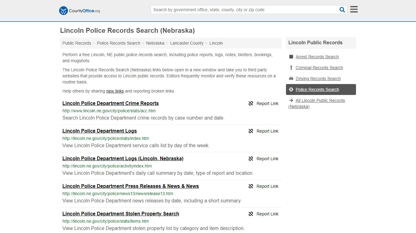 Lincoln Police Records Search (Nebraska) - County Office